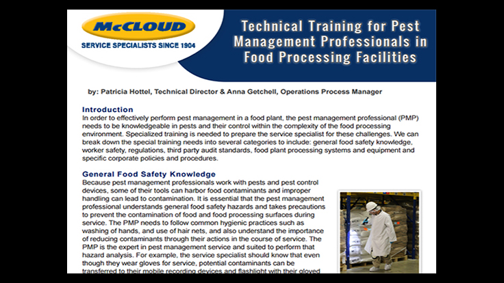 McCloud Releases White Paper on Food Processing Facilities Training for PMPs