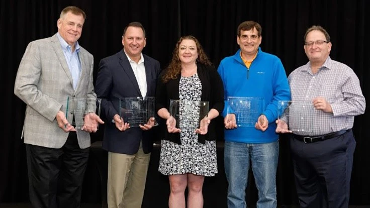 Pictured (from left) Lou Belmont, Sonoco; Tim Ferrel, Ring Container Technologies; Cecilia Brock, The C.F. Sauer Company; David O'Keefe, LANGGUTH AMERICA Ltd.; and Mark Griffin, Winpak, Ltd.)
